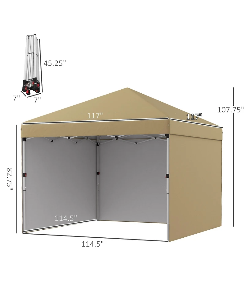 Outsunny 10' x 10' Pop Up Canopy with 3 Sidewalls and Carry Bag,