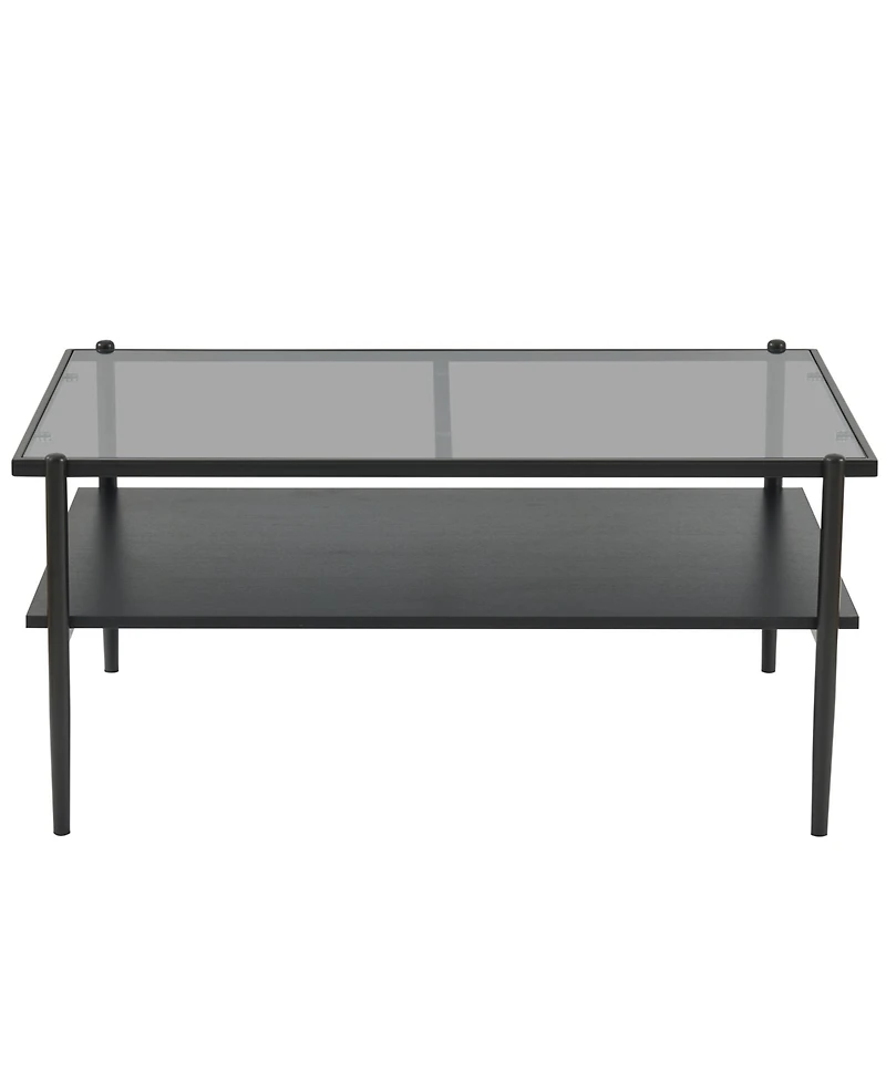 Rainsken Rectangle 2 Tier Coffee Table, Center Table with Tempered Glass Top and Wood Storage Shelf for Living Room