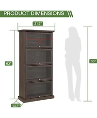 Rainsken Display Cabinet with 4 Flip up Glass Doors, 4-Tier Versatile Storage Organizer, Antique Bookcase for Living Room
