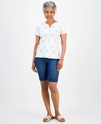 Style & Co Petite Floral-Print Short-Sleeve Henley Knit Top, Macy's Exclusive