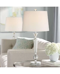 Vienna Full Spectrum Jolie Luxury Glam Table Lamps 26" High Set of 2 Clear Crystal with Table Top Dimmers Off White Drum for Bedroom Living Room Kids