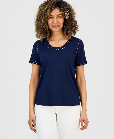 Style & Co Petite Short-Sleeve Mirror-Trim Knit Top, Macy's Exclusive