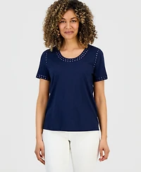 Style & Co Petite Short-Sleeve Mirror-Trim Knit Top, Macy's Exclusive