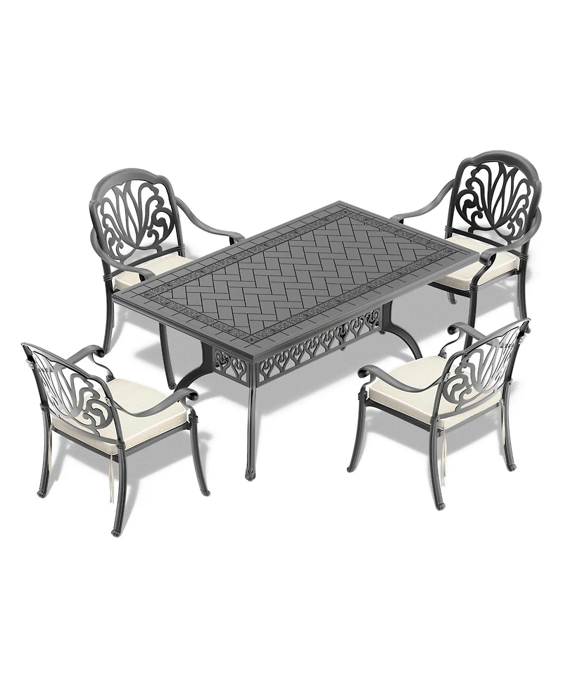Clihome Cast Aluminum Patio Dining Table With Black Frame and Carved Texture on the Tabletop