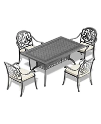 Clihome Cast Aluminum Patio Dining Table With Black Frame and Carved Texture on the Tabletop