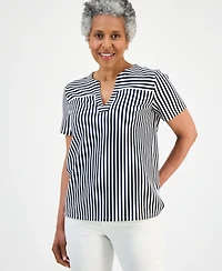Style & Co Petite Striped Short-Sleeve Yoke Top, Macy's Exclusive