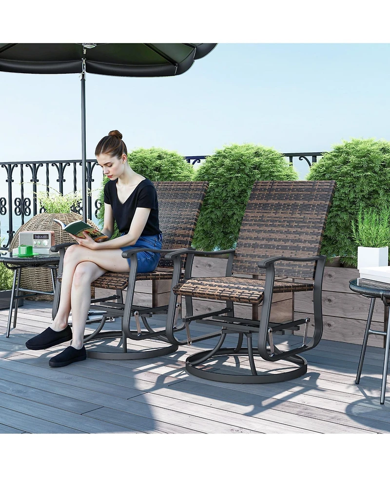 Outsunny Outdoor Glider Chair Set Wicker Swivel Patio
