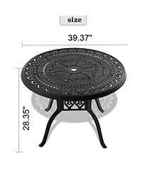 Clihome 39.37-inch Cast Aluminum Patio Dining Table With Frame and Umbrella Hole