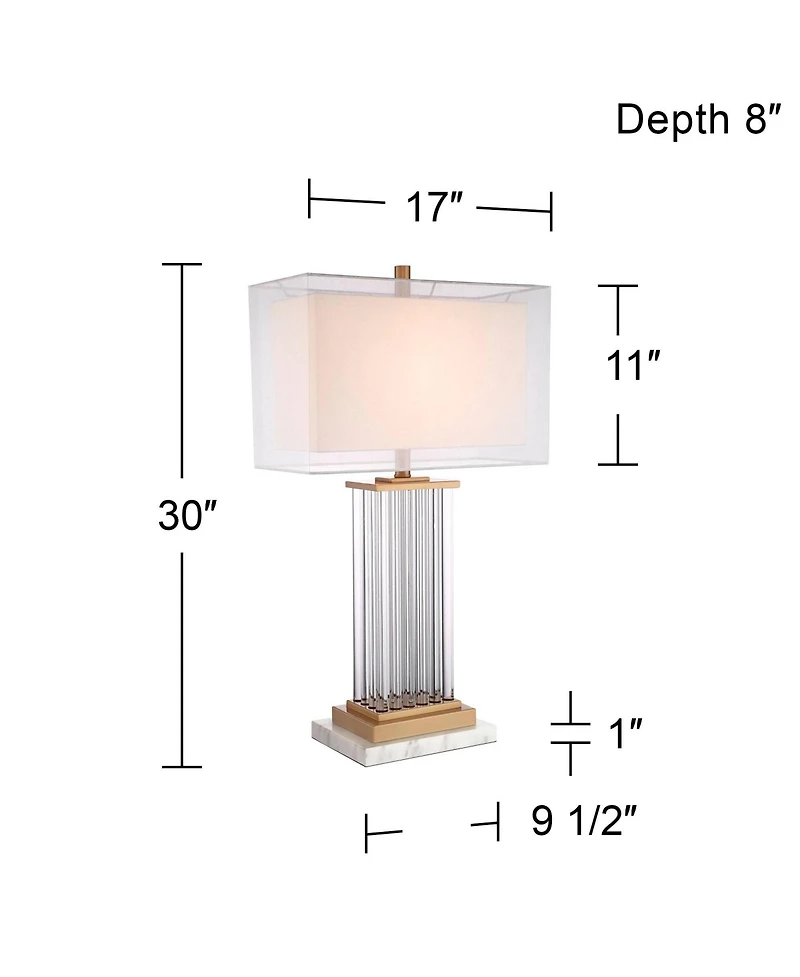 Vienna Full Spectrum Darcia Modern Table Lamp with White Riser Tall Crystal Sheer Outer Linen Inner Shade for Bedroom Living Room Bedside