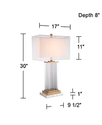 Vienna Full Spectrum Darcia Modern Table Lamp with White Riser Tall Crystal Sheer Outer Linen Inner Shade for Bedroom Living Room Bedside