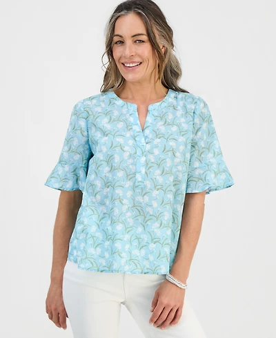 Style & Co Petite Cotton Printed Popover Top, Macy's Exclusive