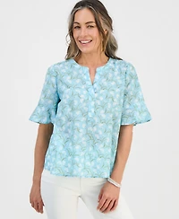Style & Co Petite Cotton Printed Popover Top, Macy's Exclusive