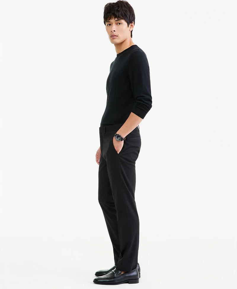 Kenneth Cole Reaction Men's Slim-Fit Black Pinstripe Techni-Cole Suit Separate Pants
