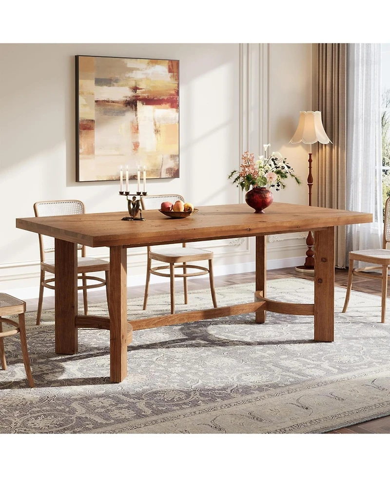 Tribesigns 63" Solid Wood Dining Table for 4-6, Farmhouse Rectangle Kitchen Table with Thicken Tabletop and Sturdy Construction, Wooden Dinner Ta