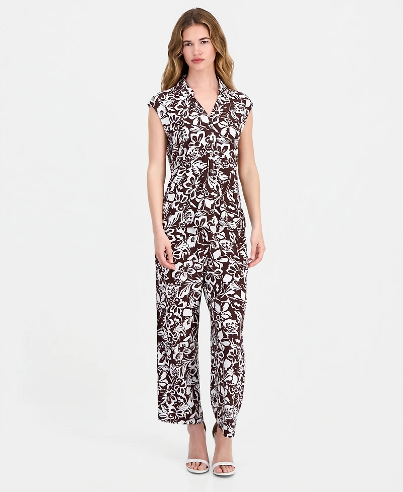 Anne Klein Essentials Petite Collared Button-Front Top