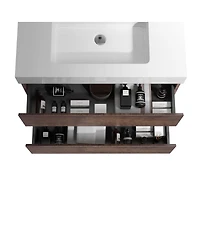 Thirtypeachy 30" Walnut Melamine Floating Vanity With Basin Sink, 3 Soft-Close Drawers Handle-Free, Pre-Assembled