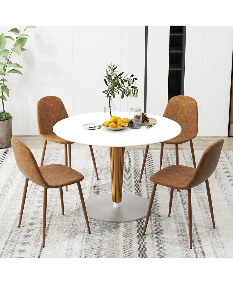 Gymax Dining Chair Set of 4 Faux Pu Leather Upholstered Kitchen Chairs with Metal Legs