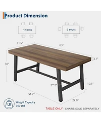 gaomon Industrial Dining Table for 4-6 People, 63" Long Large Kitchen Table with Sturdy Metal Frame, Rectangular Counter.