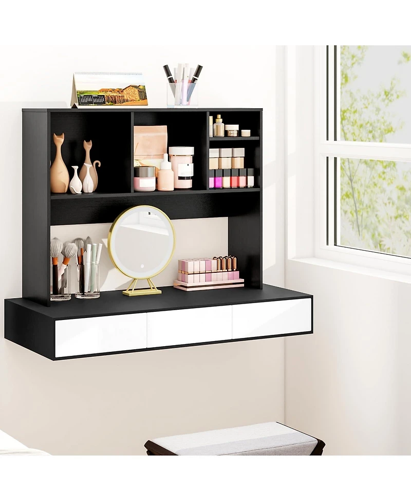 Yigii 7 Shelves Desk Hutch Desktop Organizer Anti Toppling Wood Study Office Dorm