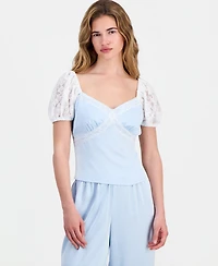 And Now This Petite Satin Lace Puff-Sleeve Top, Macy's Exclusive
