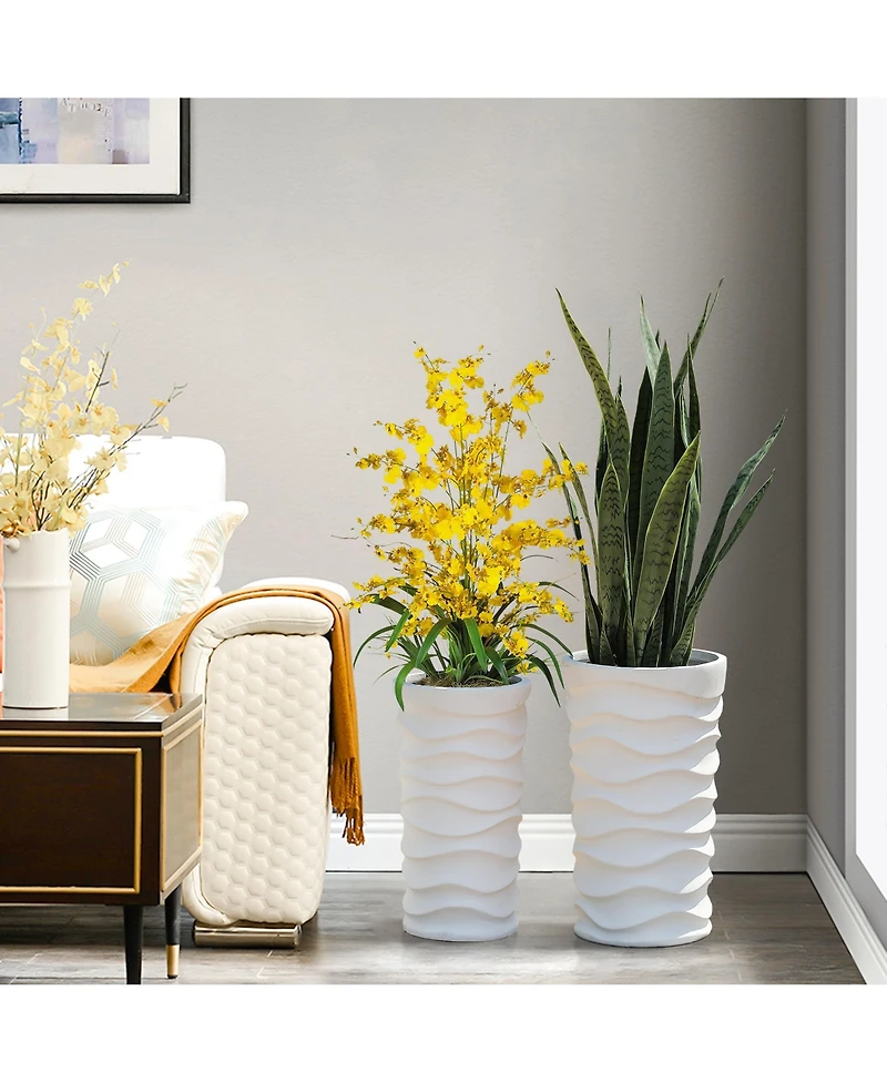LuxenHome Set of 2 Waves Tall Round MgO Planters