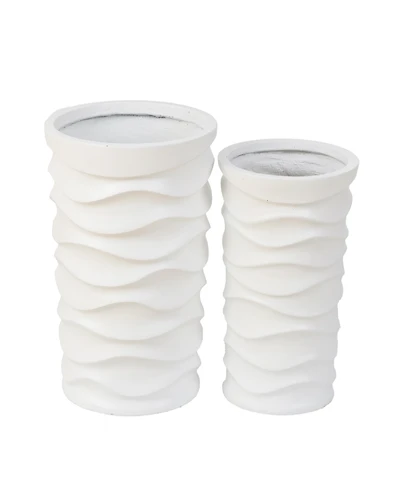 LuxenHome Set of 2 Waves Tall Round MgO Planters