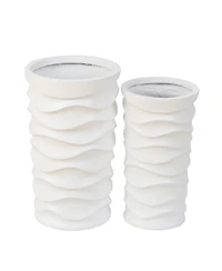 LuxenHome Set of 2 Waves Tall Round MgO Planters
