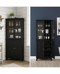 Yigii 72" Freestanding Kitchen Pantry Storage Cabinet Glass Door Adjustable Shelves Multifunctional Classical