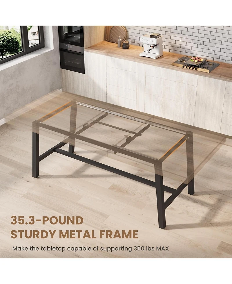 gaomon 63-83" Extendable Dining Table, Industrial Rectangular Dining Room Table for 6-8 People, Expandable Kitchen Table with Heavy Duty Metal Frame