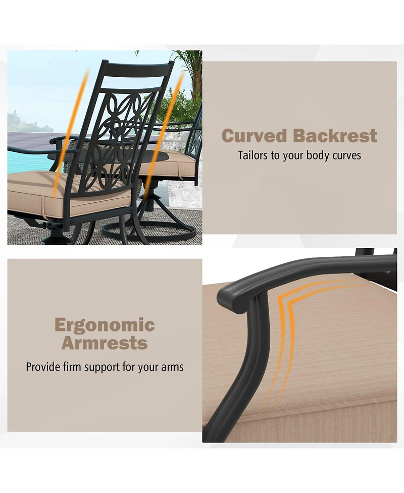 Gymax Patio Metal Swivel Chairs Set of 2 Fabric Bistro Rocker Chairs w/ Curved Armrests