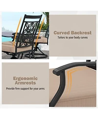 Gymax Patio Metal Swivel Chairs Set of 2 Fabric Bistro Rocker Chairs w/ Curved Armrests