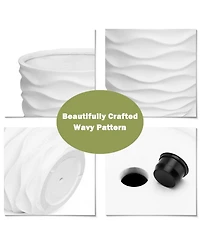 LuxenHome 17.4-Inch Round Waves MgO Planter, White