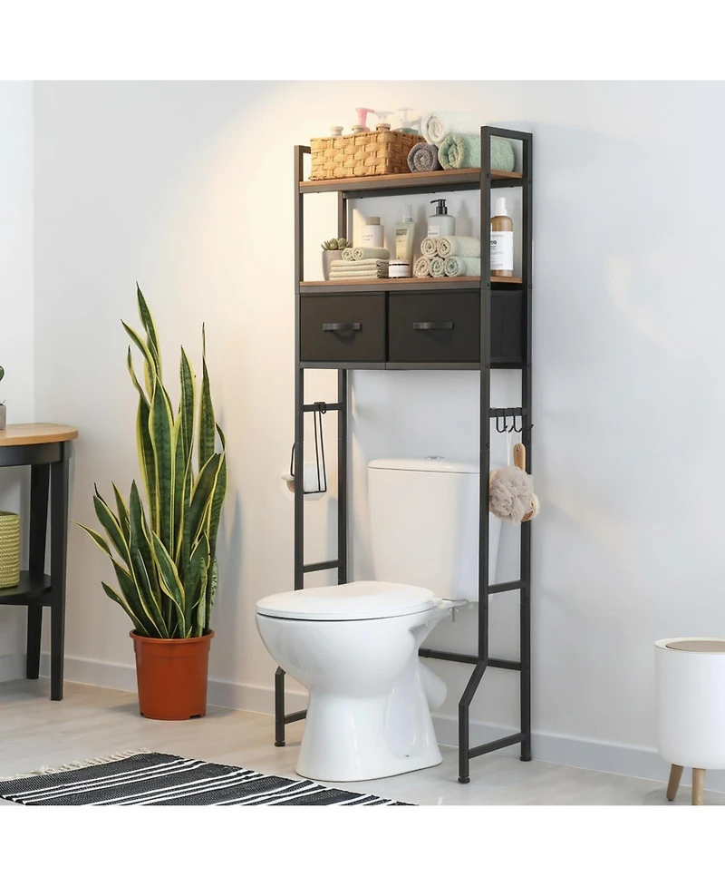 Yigii Over The Toilet Storage Cabinet Freestanding 2 Tier Shelves Fabric Drawers Tall Organizer