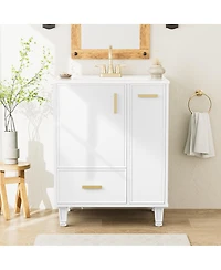 Sillysis 24" Bathroom Vanity with Ceramic Sink, Deep Drawer and Pull Out Basket