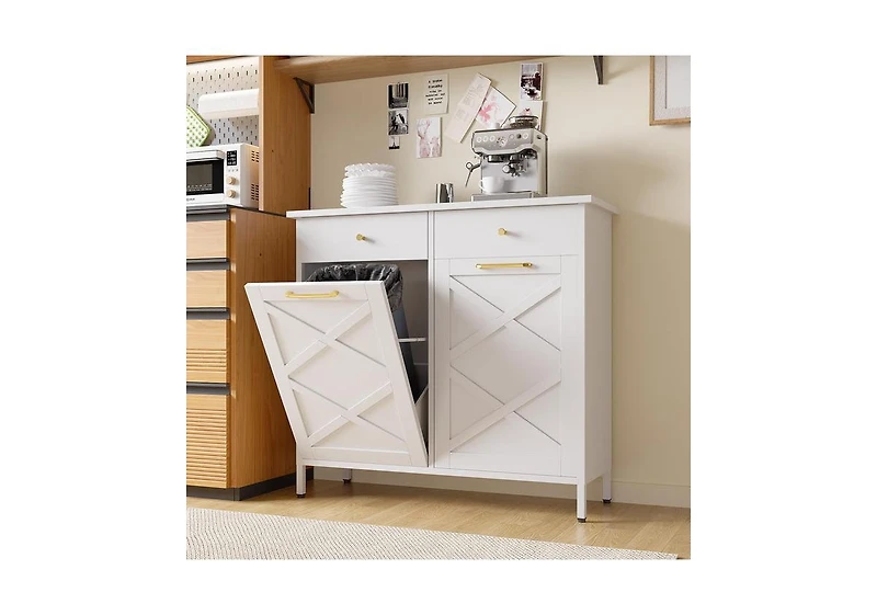 Aecojoy Double Tilt Out Trash Can Cabinet, 20 Gallon Metal Proof Trash Can with 2 Drawers