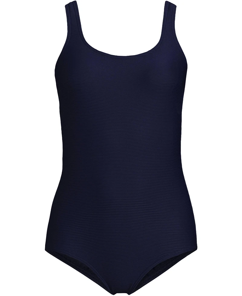 Lands' End Women's Long Tugless Low Leg Ribbed One Piece Swimsuit