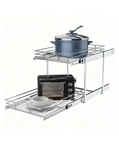 Yigii 2 Tier Metal Pullout Cabinet Organizer Chrome