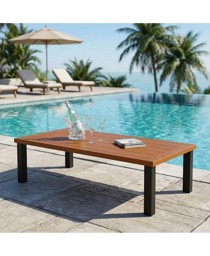 Tribesigns Rectangular Outdoor Coffee Table, Aluminum Patio Coffee Table with Rust-Resistant Frame, Modern Outdoor Table for Patio, Garden, Backyard