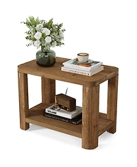 Tribesigns Solid Wood End Table Set of 2, Farmhouse Side Table with 2-Tier Storage Shelf, Rectangle Bedside Nightstand, Accent Nightstand