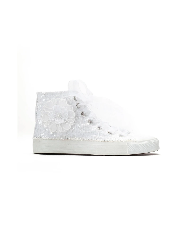 Forever & Always Shoes Women's Mariselle Pearl Lace Bridal High Top Sneaker