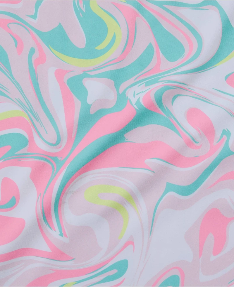 Lands' End Big Girls Plus Chlorine Resistant Short Sleeve Rash Guard 3 Piece Swimsuit Set