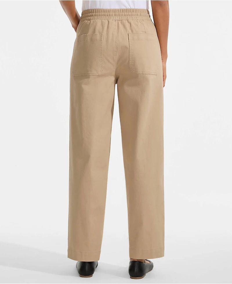Lands' End Women's Herringbone Chino High Rise Relaxed Straight Drawstring Ankle Pants