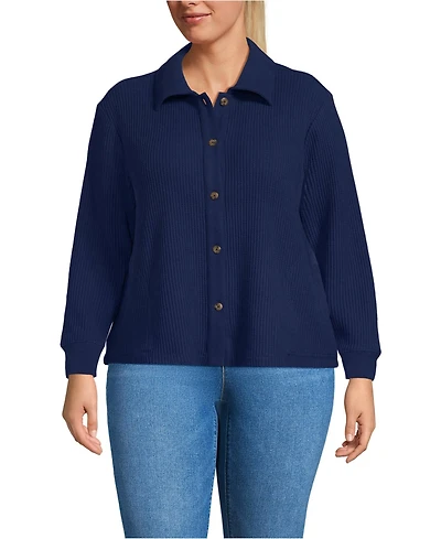 Lands' End Women's Plus Long Sleeve Waffle Collared Shacket