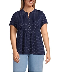Lands' End Plus Lightweight Jersey Button Pintuck Top