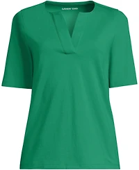 Lands' End Women's Supima Jersey Half Sleeve Splitneck Shirt