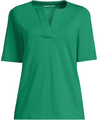 Lands' End Plus Supima Jersey Half Sleeve Splitneck Shirt