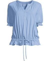 Lands' End Plus Elbow Sleeve Lightweight Jersey Gathered Adjustable Hem Blouse