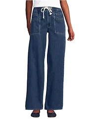 Lands' End Petite Lightweight Denim High Rise Relaxed Straight Pull On Pocket Jeans