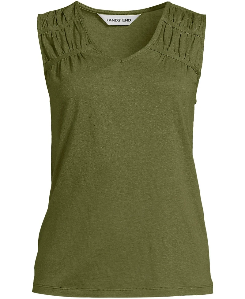 Lands' End Women's Linen Blend Smocked Flowy Tank