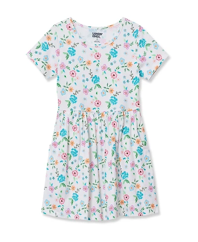 Lands' End Girls Short Sleeve Gathered Waist Jersey Dress